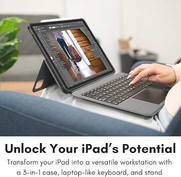 Macally iPad Pro 11 Inch Case with Keyboard and Track Pad (2024 Gen 7) - iPad Pro 11 Inch M4 Case with Keyboard Backlit، Multi Angle View، Apple Pencil Holder