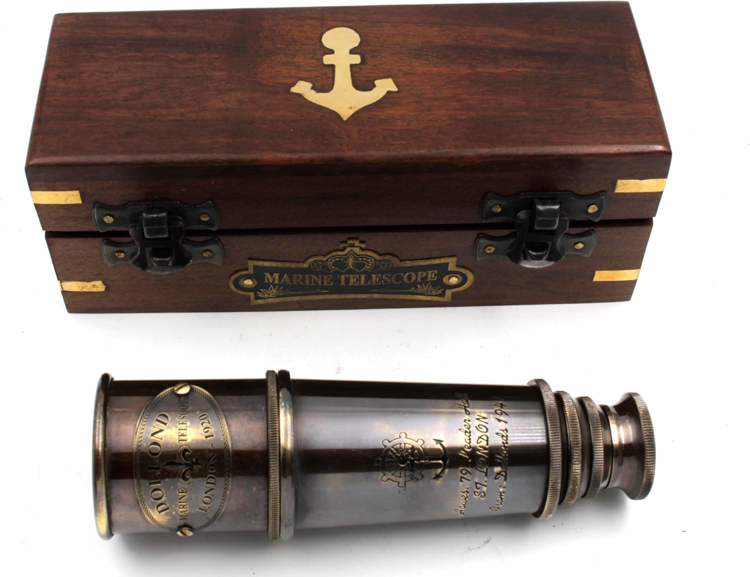 1920 Ship Captain's Working Telescope with Wooden Box | Brass Made Spyglass | Glass Optics & Hi-Magnification | Pirate's Instrument | Brass Maritime Vintage Telescope,