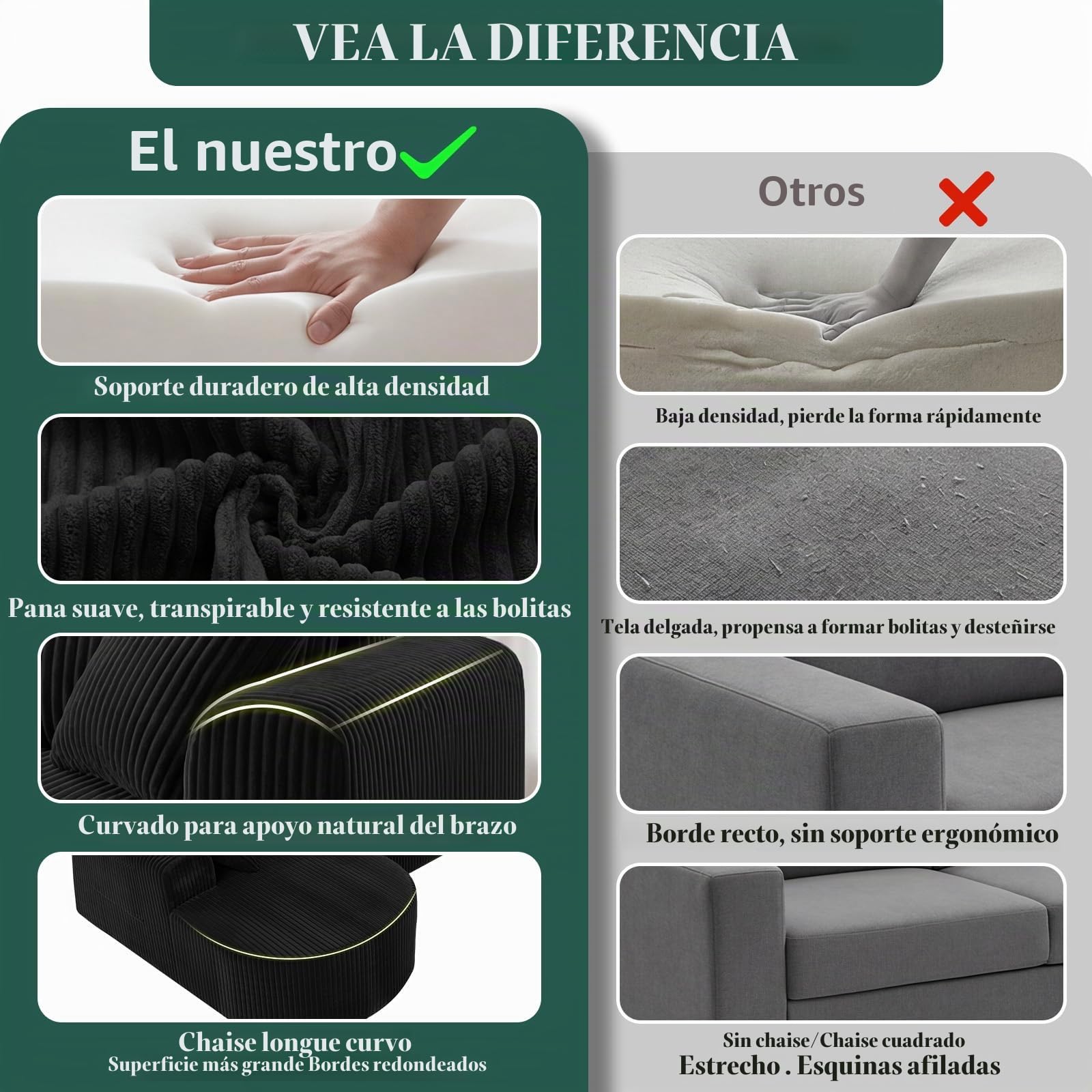 COMHOMA Sofá esquinero con función de dormir, 243 cm, sofá modular sin boneless con chaise longue, sofá cama seccional con cojines y bolsillos laterales, sofá para salón, sin montaje, color negro