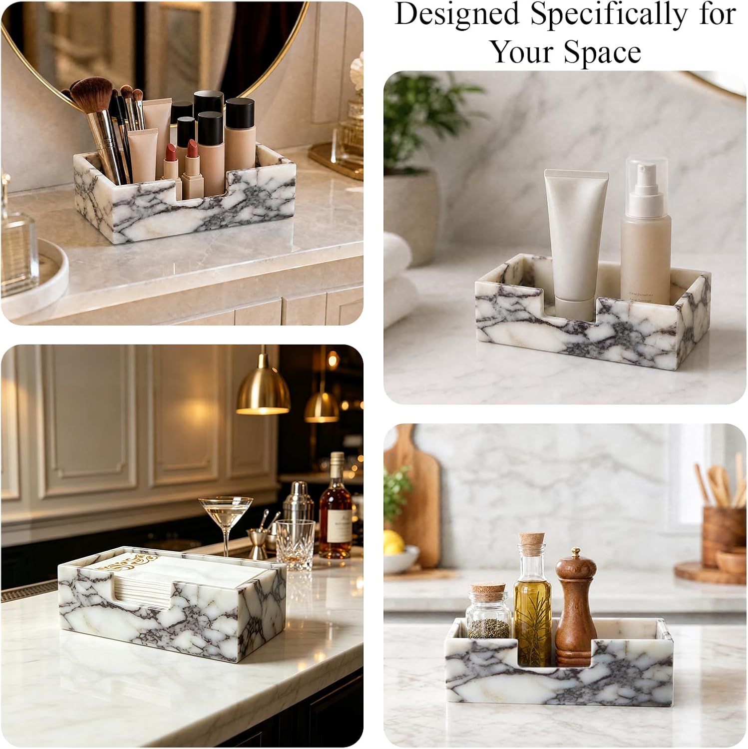 SAMAH Natural Calacatta Viola Marble Napkin Holder, Rectangle Stone Counter Top Napkin Holder for Kitchen Table, Bathroom, Restaurant, Luxury Modern Marble Home Decor, Holiday & Housewarming Gifts