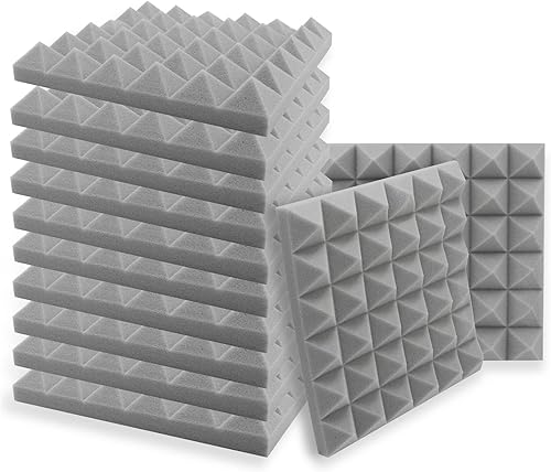 Vista 22 de SK Studio Paquete de 12 paneles de espuma acústica pirámide ignífuga insonorizados, absorbentes de sonido para techo de estudio en casa, 11.8 x 11.8