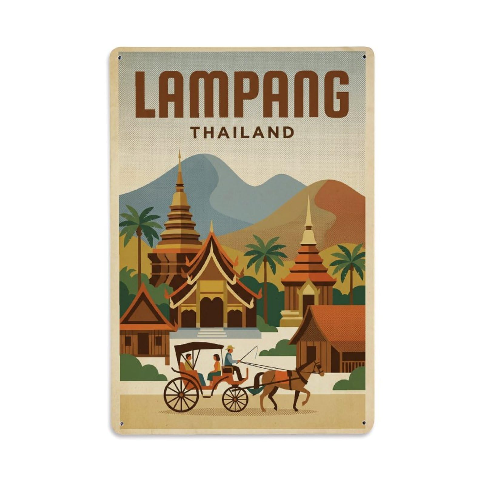 Thailand Lampang Vintage Travel Metal Tin Sign Plaque Wall Decor for Cafe, Club Bar, Office, Garden Metal Poster 8x12Inch