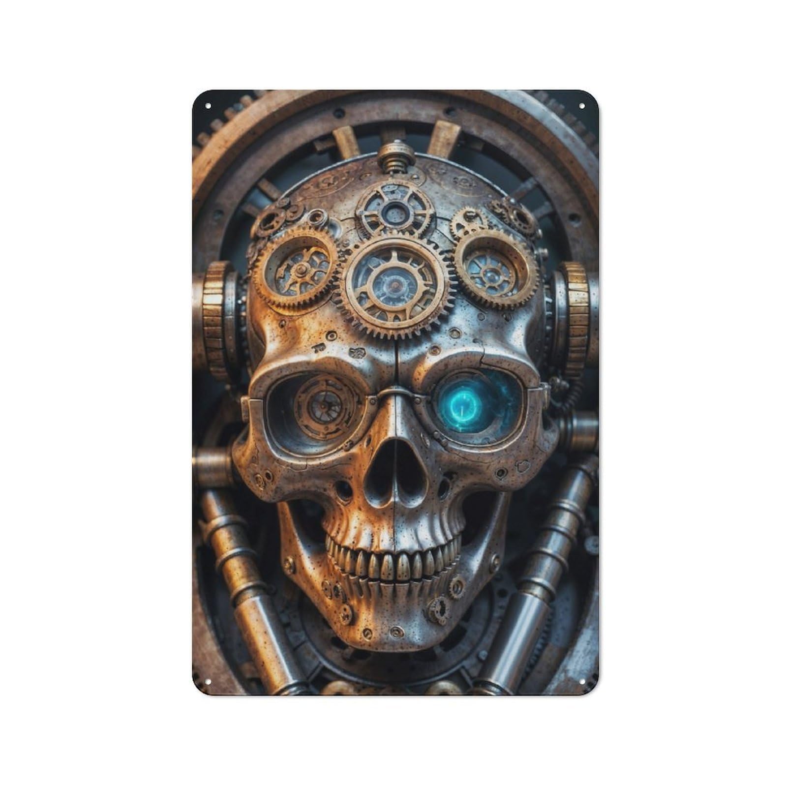 For Café Or Restaurant, Industrial Steampunk Skull Rustic Metal Plaque 30x20cm, for Hospitality Interior Collectors Refreshing A Room in Autumn