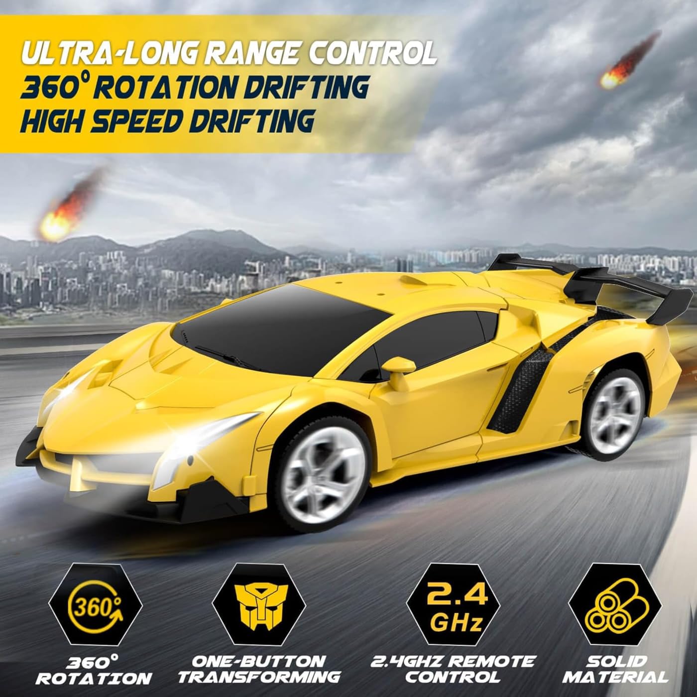 KRIMION®Remote Control Car,Auto Demo, 360° Rotating RC Deformation Robot Car Toy with LED Light, Transfrm Robot RC Car Age 3 4 5 6 7 8-12 Kids, Boys Girls Assorted.Colour (Blue or Yellow) 4