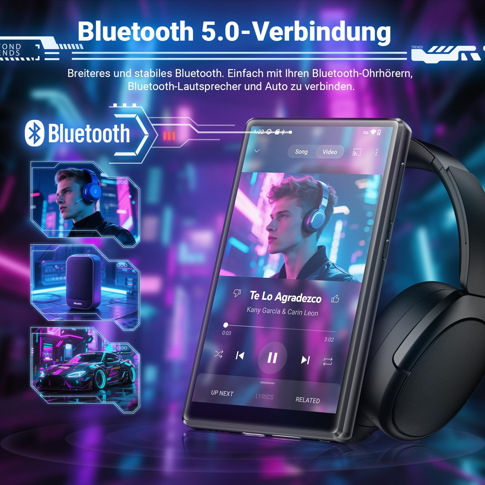 MECHEN 256GB MP3 Player Spotify Bluetooth WiFi, Android 13 & WLAN Streaming, 5,0 Zoll IPS Display 1080P, Audible Deezer Amazon Music Vorinstalliert (X56-D)