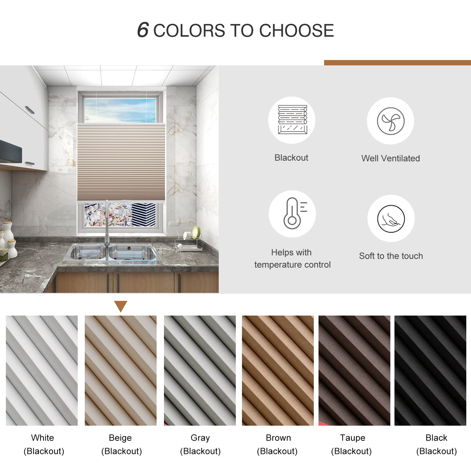 Changshade Blackout Cellular Shades Cordless, Top Down Bottom Up Blinds for Windows, 1.5'' Single Cell Pleated Honeycomb Window Shades for Bedroom, Child Room, 36" W x 72" H, Beige, CEL36BG72E