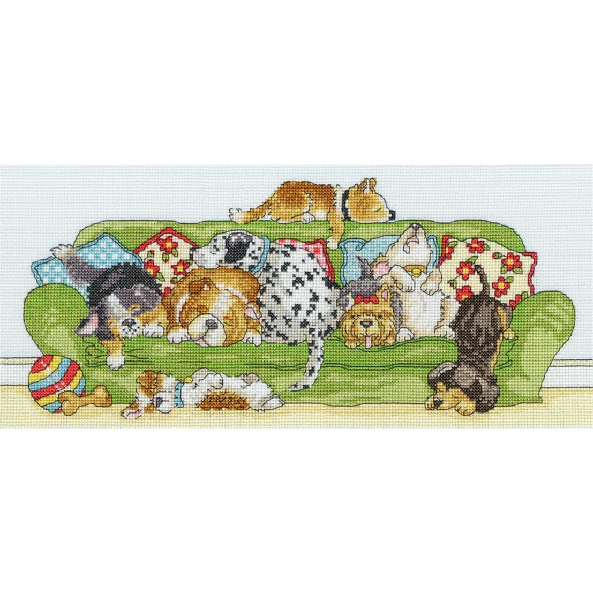 Bothy Threads Kreuzstich-Set 'Faule Hunde' - 36x16cm Stick-Set Mit Anleitung
