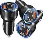 USB C Car Charger 65W, Bangfun 4-Port Dual USB C & USB A Car Charger QC/PD 3.0 Fast Charge Cigarette Lighter Adapter for iPhone 17/16/15/14/13/12/11, Samsung S24/S23/S22 Google Android Phone(Black) | QC/PD 30W Car Phone Charger, Dual 12V USB Car Outl