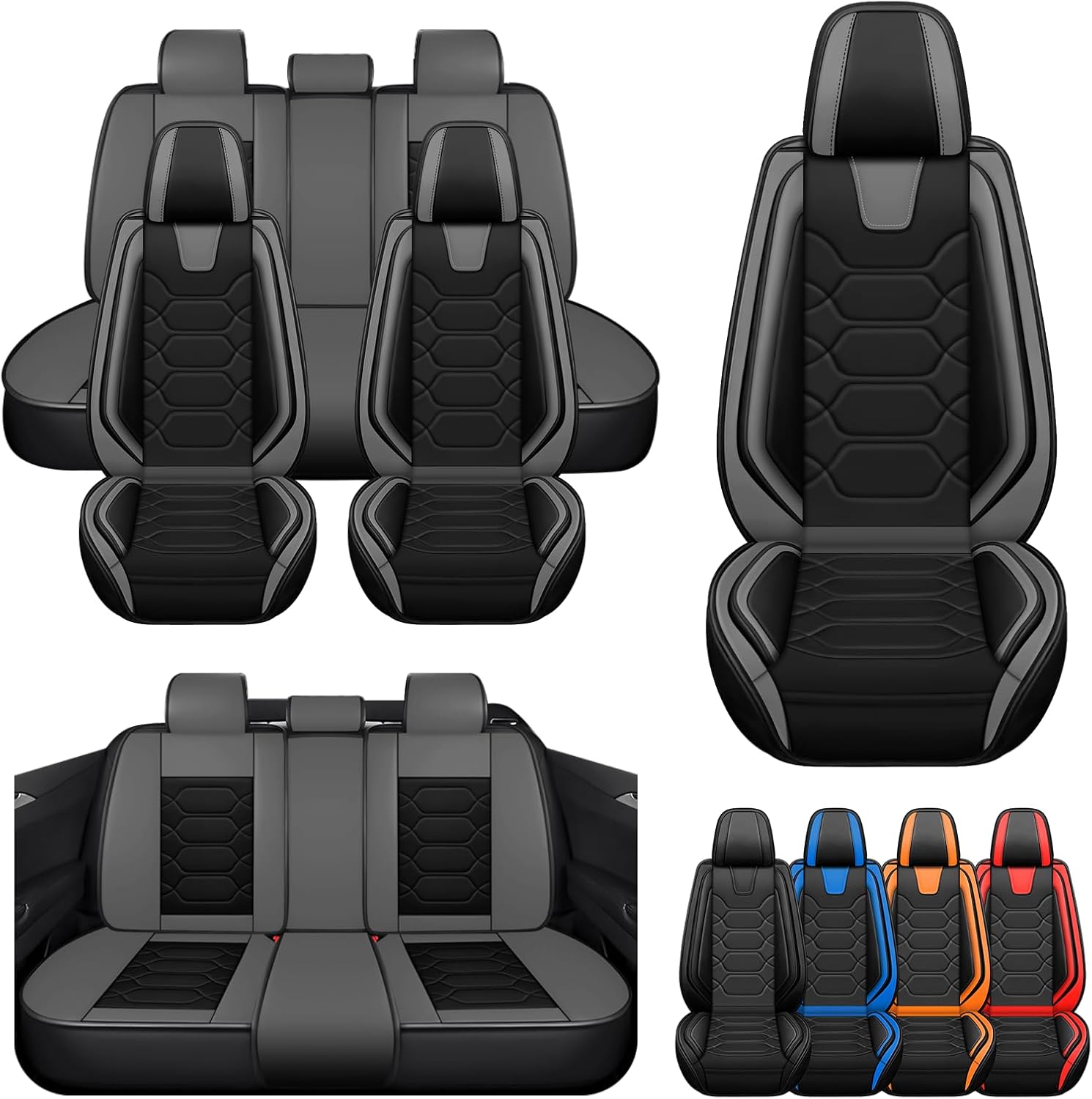 Seat Covers for Jeep Wrangler JK 2007-2025,Full Set Seat Covers Premium Waterproof Faux Leather Cushion Custom,Sports Seat Cover（Full Set,Black Gray）