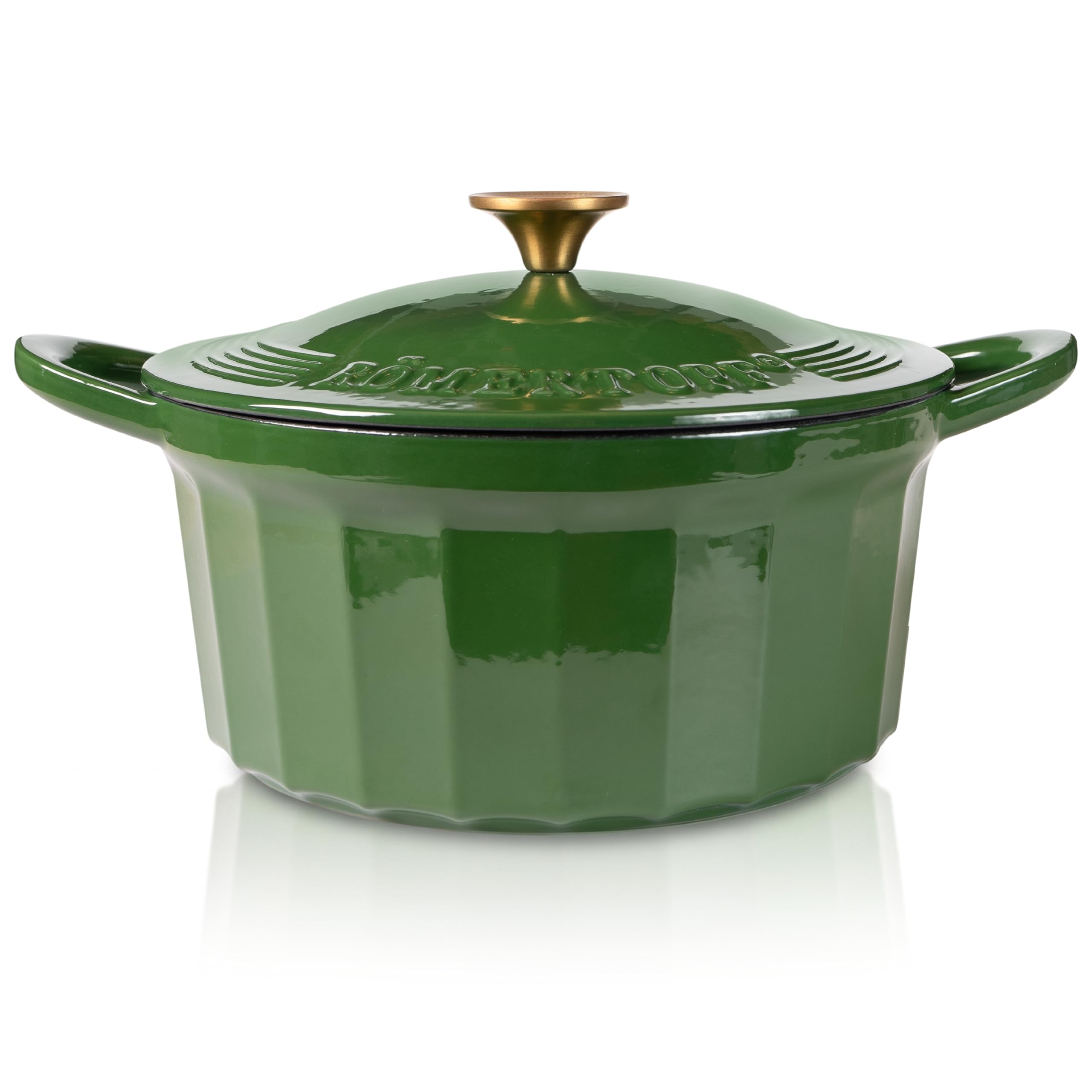 Römertopf Cast Iron Pot with Lid 24 cm - Casserole Pot Enamel Coating, All Hobs Including Induction, Oven-Safe 250 °C, Bread Baking Braising Roasting, PFAS-Free, Green