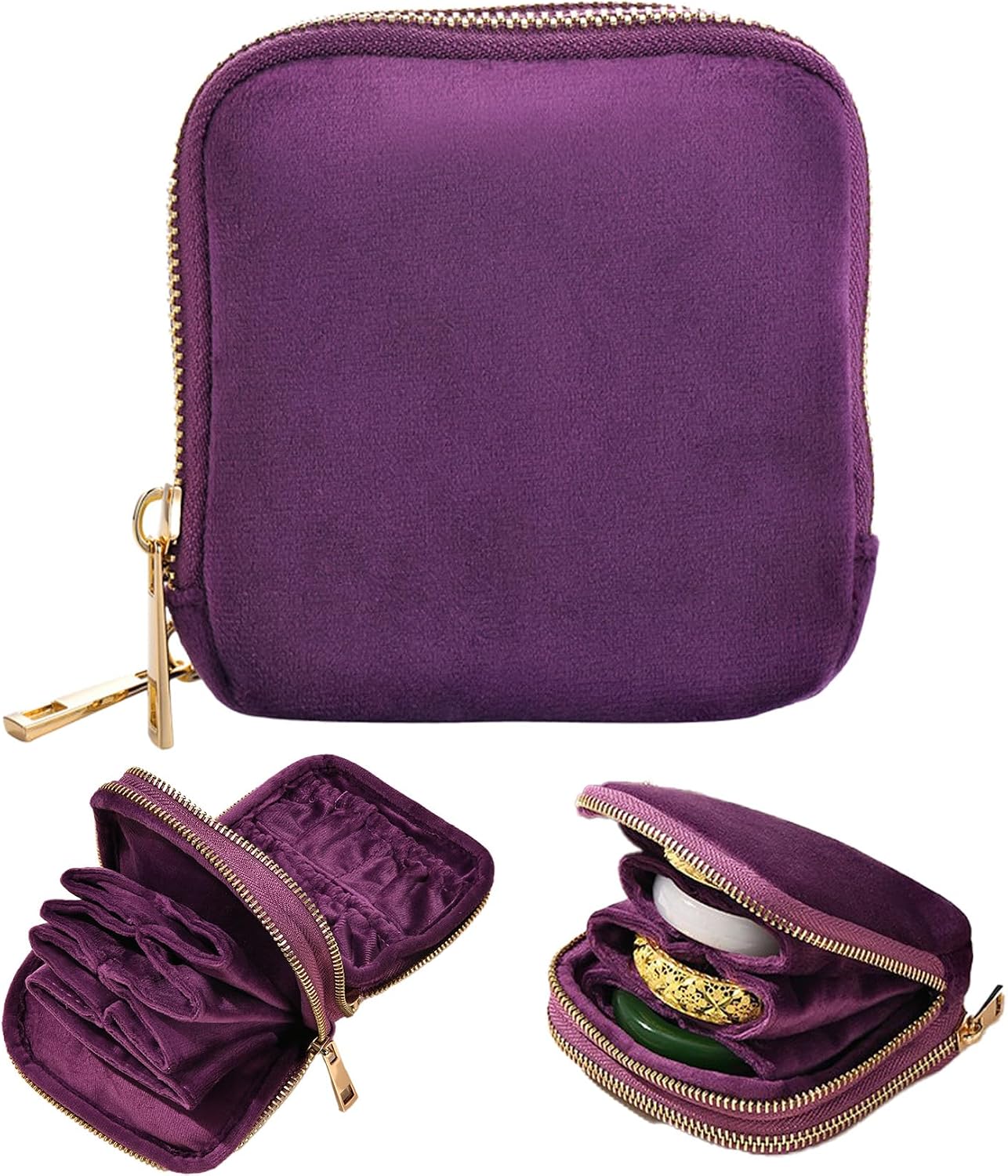 Travel Jewelry Case, 2-Layer Velvet Jewelry Travel Organizer Bag Purple