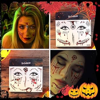 Amazon.co.jp: ハロウィン タトゥーシール 9枚セット 顔タトゥー