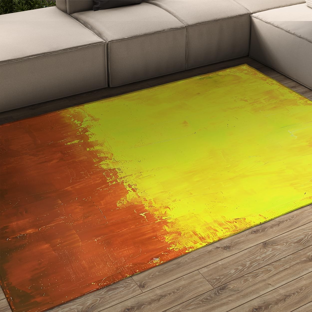Tapis minimaliste à blocs de couleur 120x150cm jaune et rouge pour salon