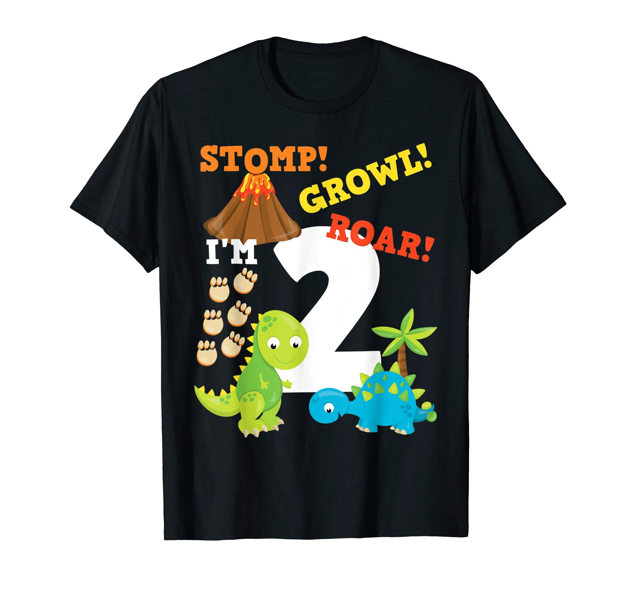 Dinosaurs Party Supply Tees2nd Birthday Shirt For Boys Dinosaurs Stomp Growl Roar I'm 2 T-Shirt