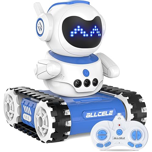 ALLCELE LED RC Robot Toys for Boys and Girls with Walkie Talkie, Programming, Music, Demo and LED Function, Remote Control Robot Toy, Gift for Kids 3-8 Years Old Blue White