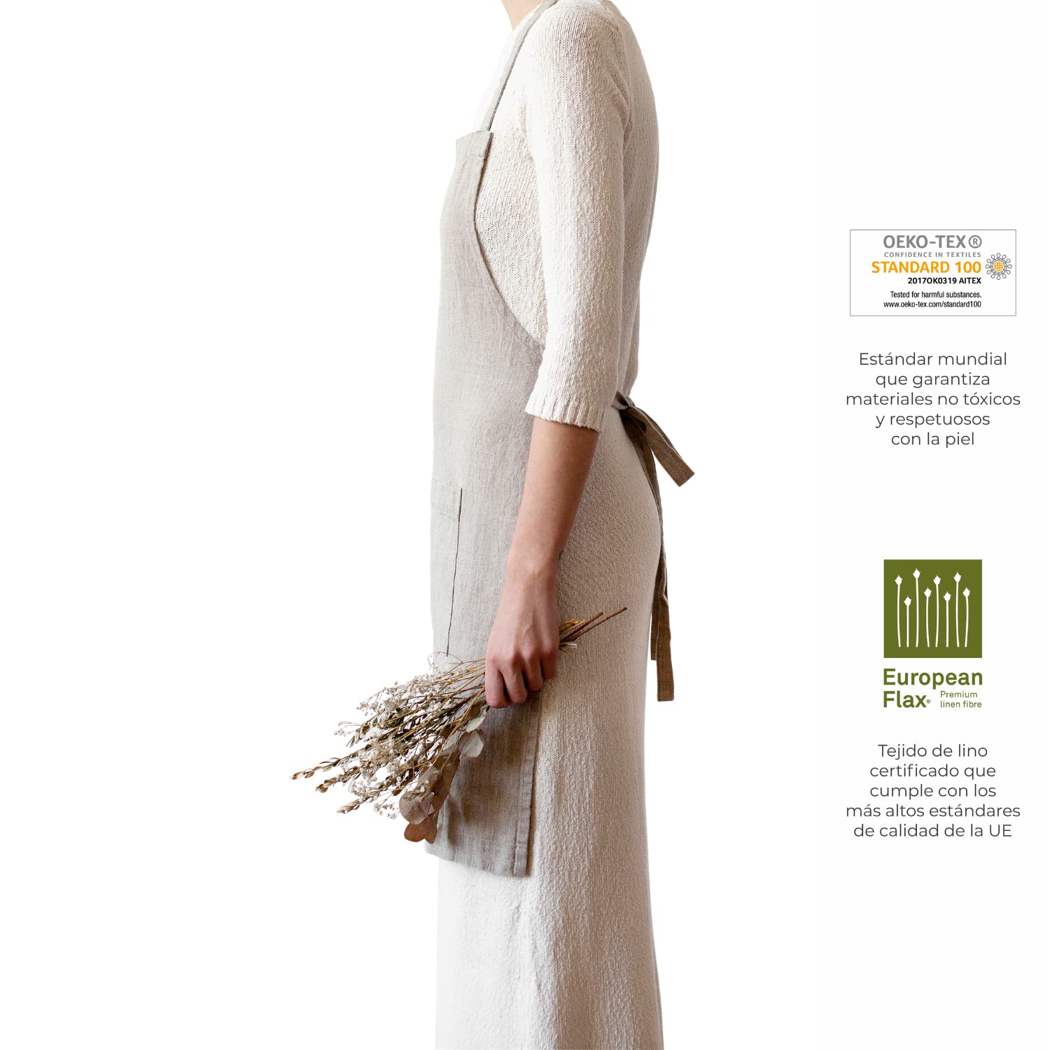 My Linen Home I Delantal de Lino - 100% Lino Lavado I Delantal de Cocina para Mujer y Hombre I Delantales de Cocina con dos Bolsillos I Tamaño Ajustable