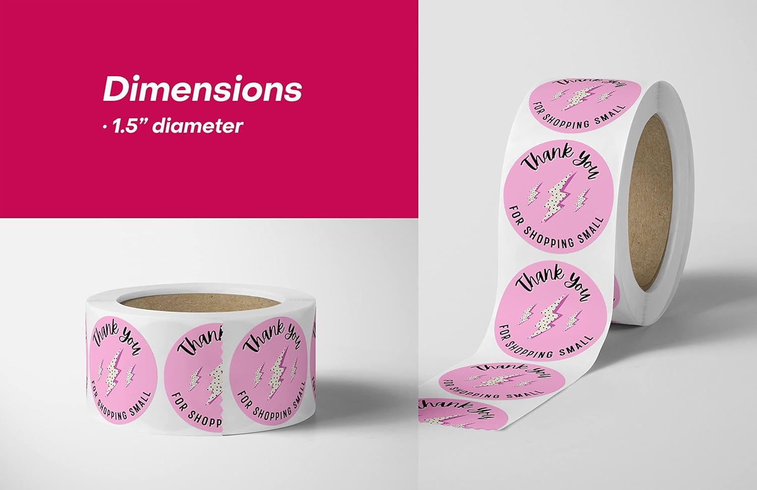 Cute Thank You for Supporting My Small Business Stickers (500 Count) 1.5" Round Waterproof Small Business Supplies Rolls - Pink Lightning - Image 4
