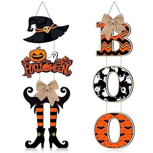 Leinuosen 2 Pcs Halloween Ghost Witch Door Sign Boo Decorations