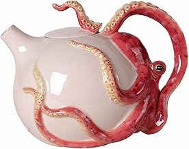 Blue Sky Clayworks 14451 Red Circular Octopus Teapot, 8.5-inch Length