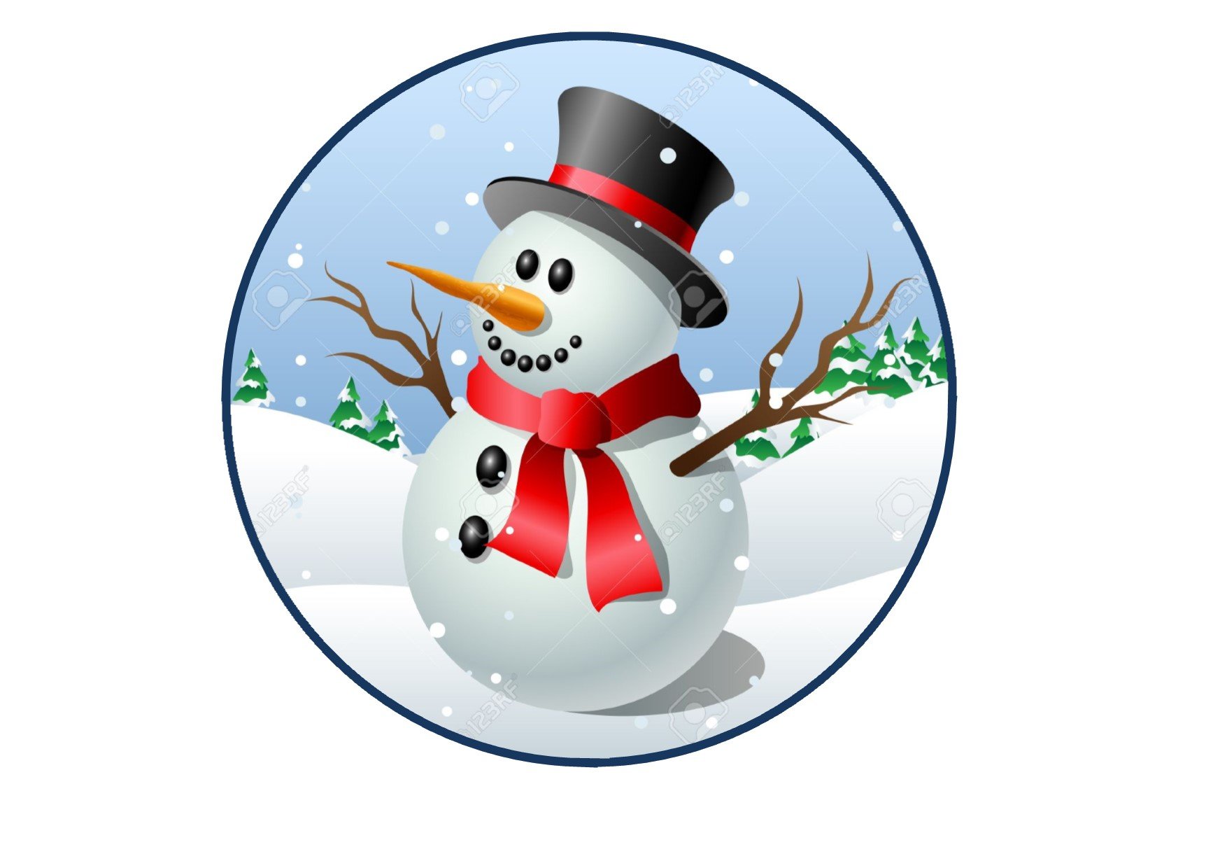 Décoration De Gâteau En Papier De Riz Comestible Avec Bonhomme De Neige N°2 17,8 Cm