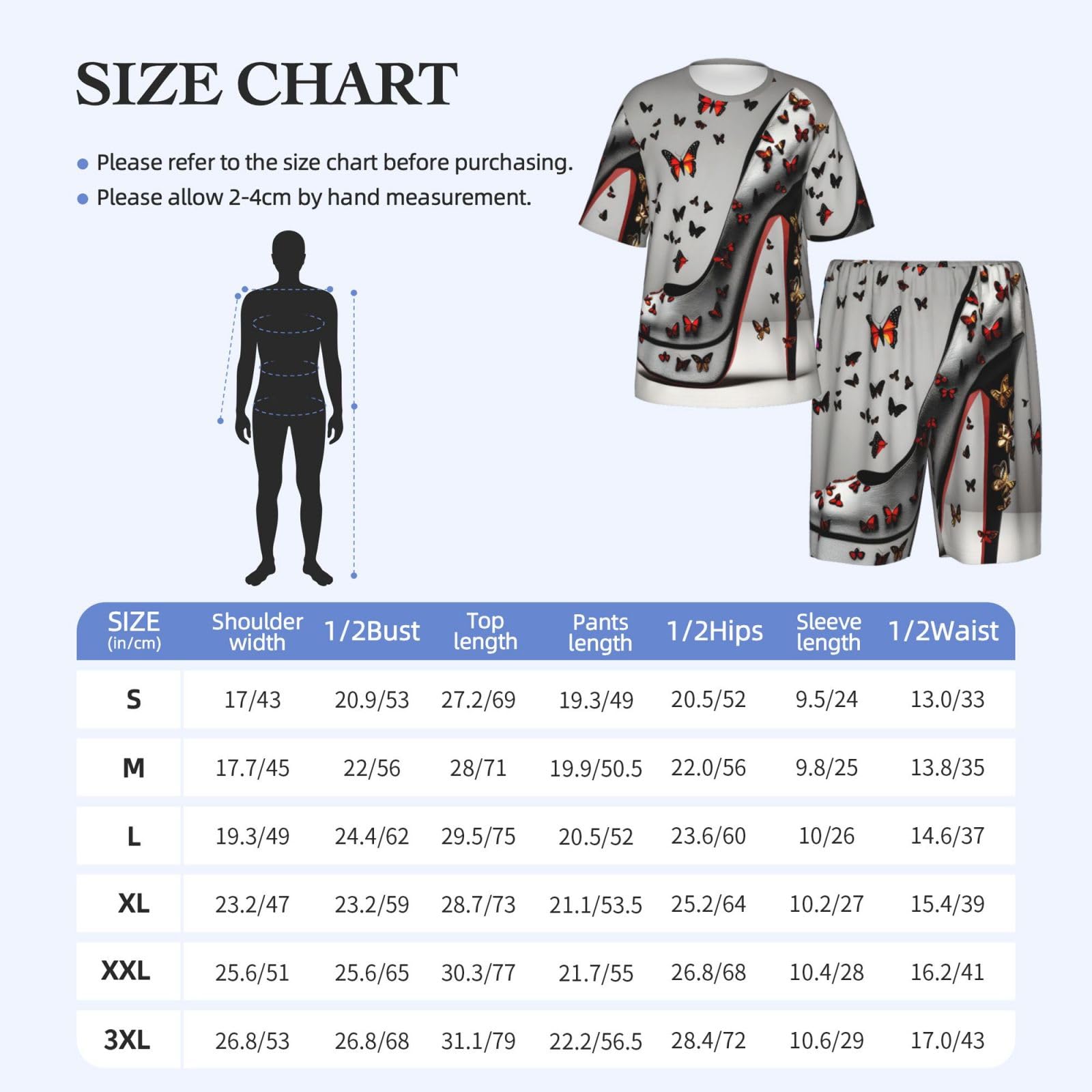 Conjunto de pijama clásico con estampado de mariposa y tacón alto para hombre, pantalones cortos de pijama suaves para hombre, perfecto para las noches de verano