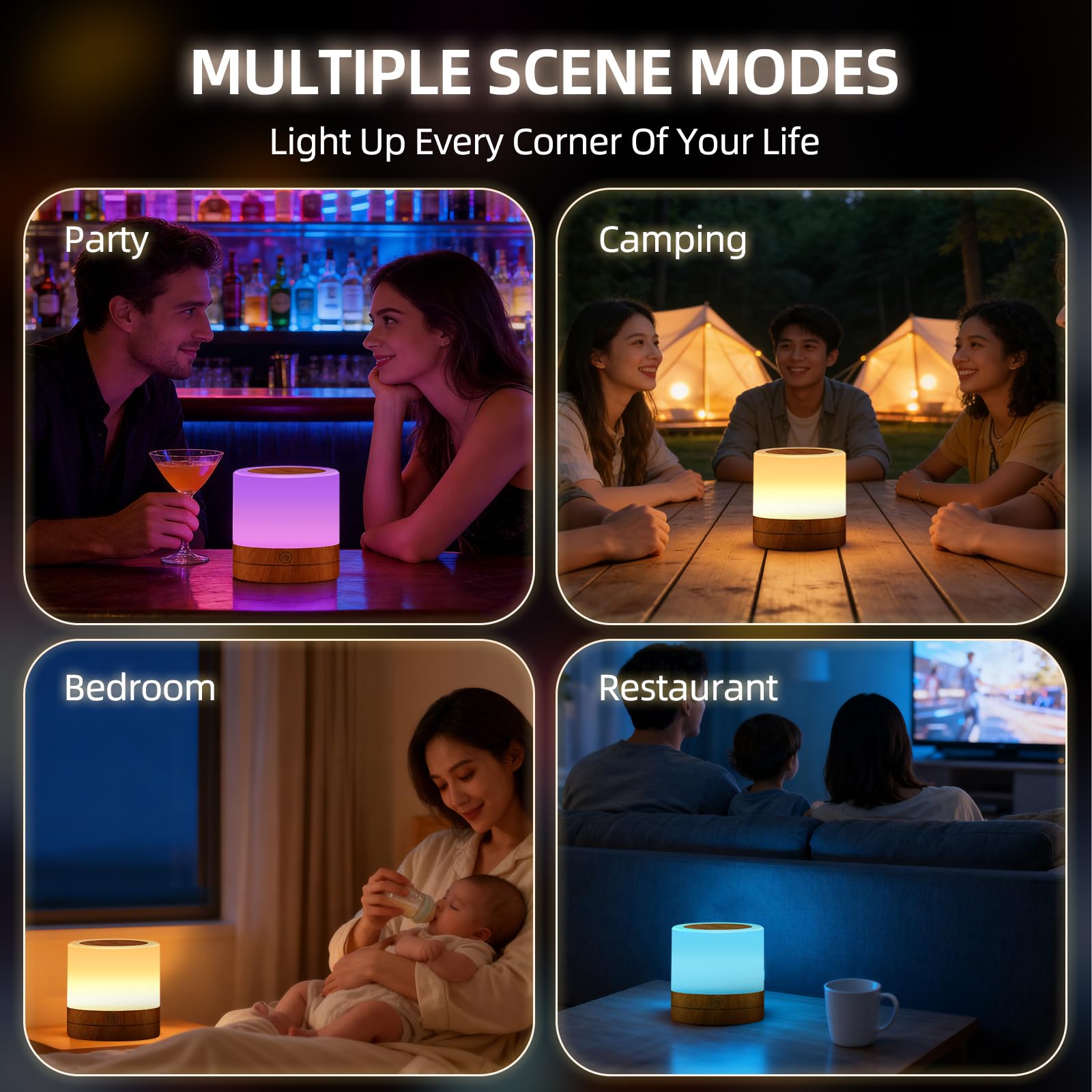 Luce notturna portatile per bambini, ricaricabile tramite USB, piccola lampada da scrivania, 13 colori RGB, 4 luminosità e 1 telecomando, lampada da comodino touch per cameretta dei bambini