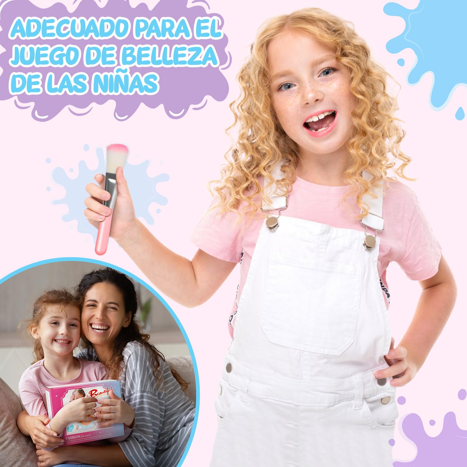 BuzzoXerex Cabeza Muñeca para Peinar y Maquillar, 58 Piezas Busto Muñeca Peinar y Maquillar, Cabeza de Peluquería para Niños, Cumpleaños para Niños a Partir de 3 Años (Rosa)