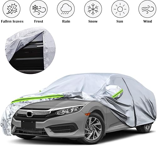 Miniatura 9 de Fundas impermeables de repuesto para Honda Civic Sedán 2011-2025, 6 capas para todo tipo de clima, ajuste personalizado, con puerta con cremallera y