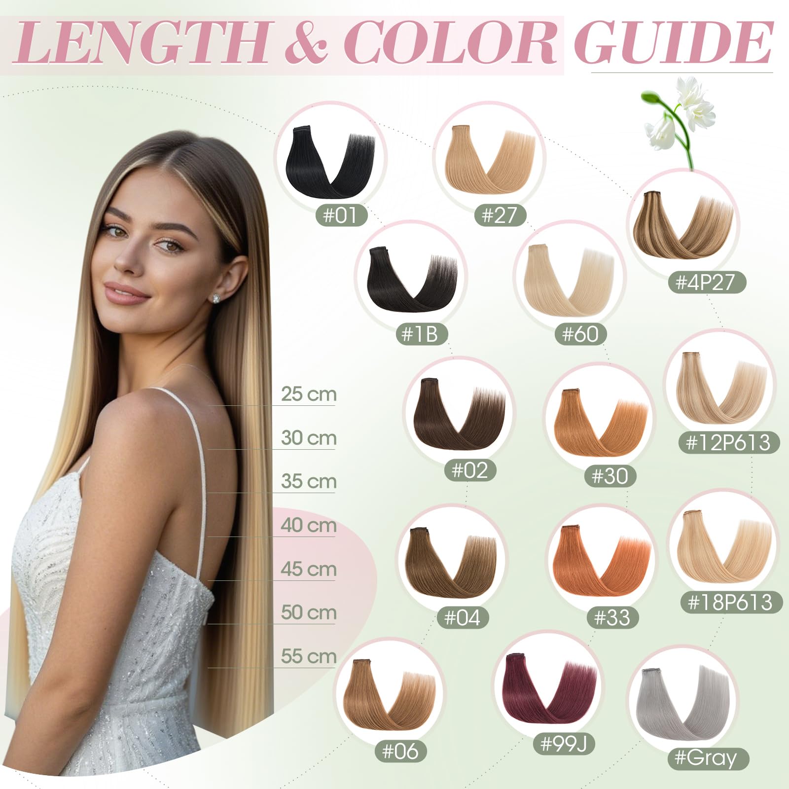 Elailite Echthaar Extensions Clip Balayage Silk Lace in Tressen 6Stücke Clip in Haarverlängerung Unsichtbar 40g 40cm für Volumen/Meches #18P613