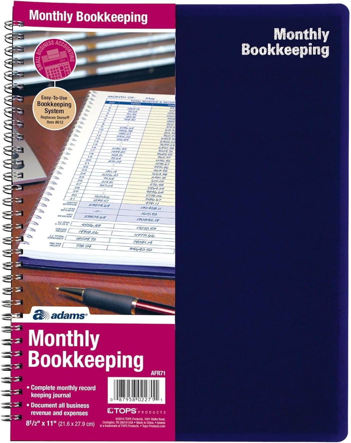 Adams Bookkeeping Record Book, Monthly Format, 8.5 x 11 Inches, White (AFR71)