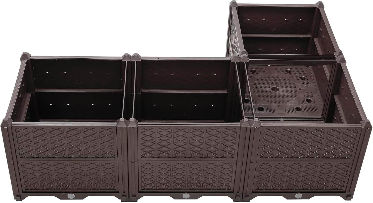 Rectangular Plastic Planter Brown Box for Indoor & Outdoor Use, Brown Raised Garden Bed for Growing Fresh Vegetables, Herbs, Flowers, and Succulents, Self-Draining Planting Kit
