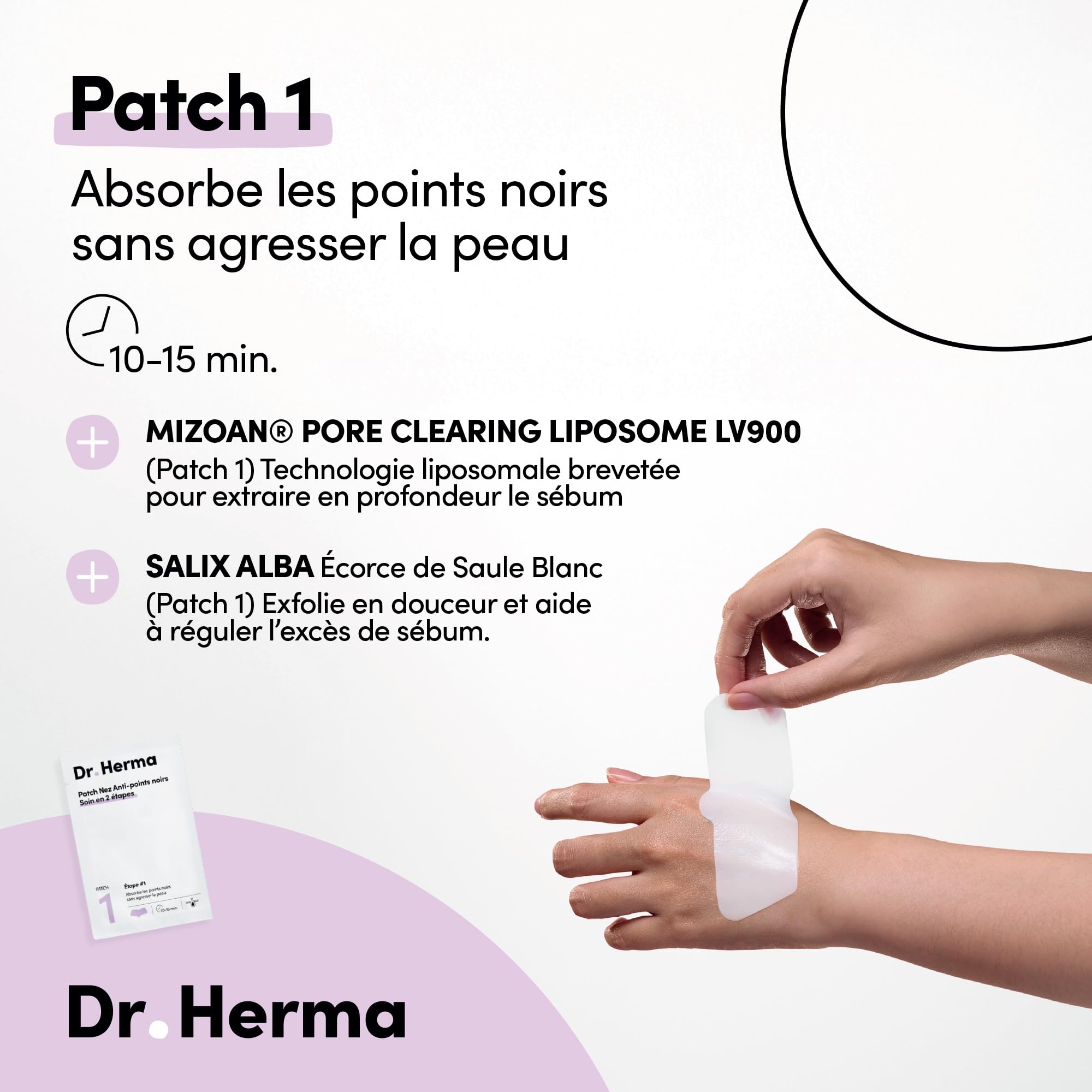 Dr Herma – Patch Nez Point Noir 2 étapes Format Nez – Purifie, Désincruste & Ressere les Pores – Patch Nasal Anti Imperfection Visage