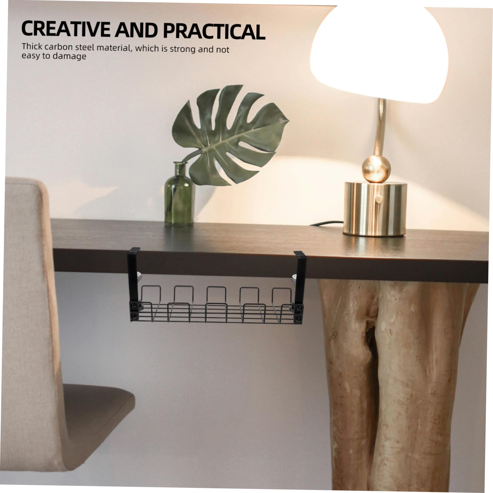 Support de Rangement pour Câbles en Acier au Carbone Noir sous Bureau