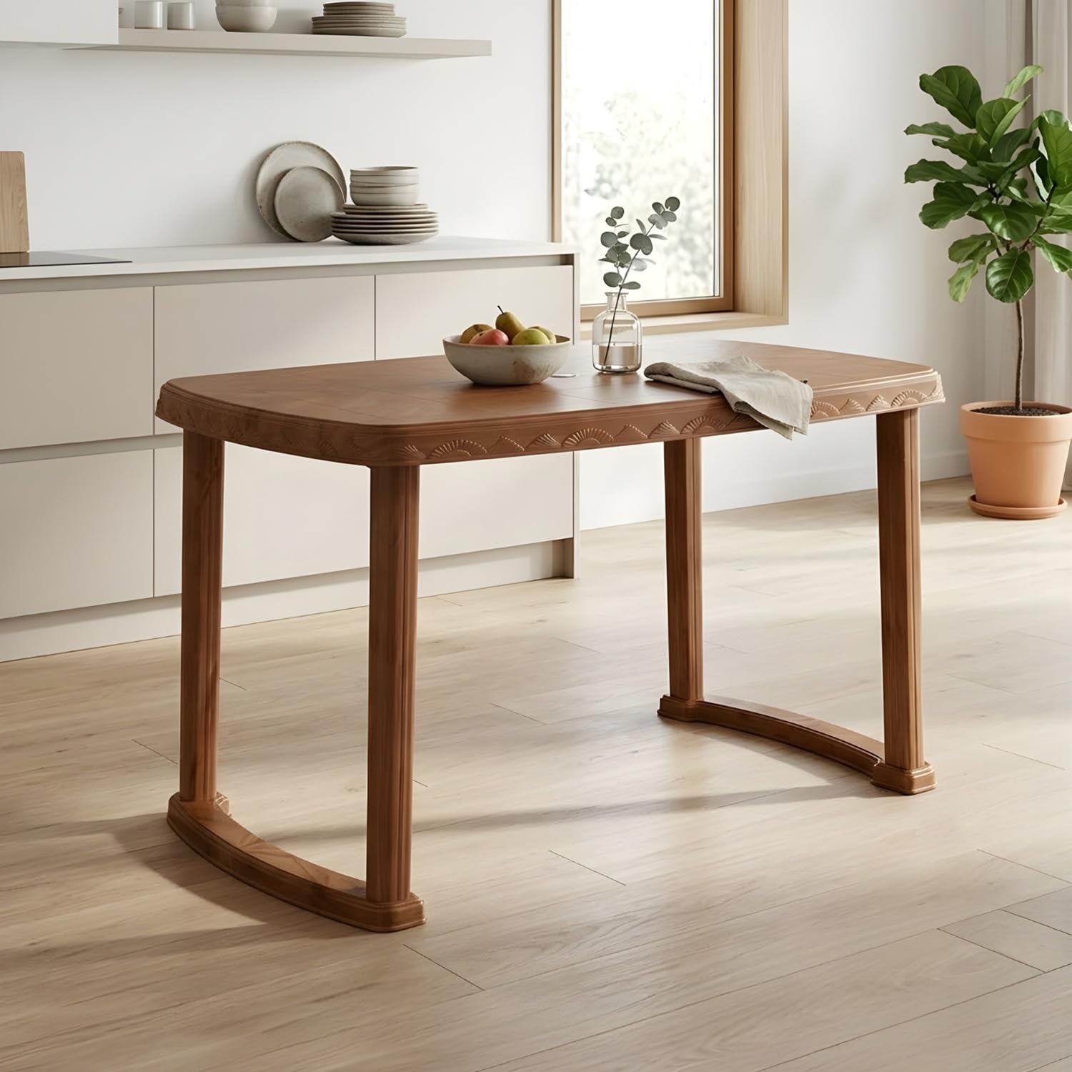 Nilkamal Shahensha Rectangular 4 Seater Virgin Plastic Dining Table for Dining Room | Indoor & Outdoor |Home Office | Hotel, Café and Restaurants | 1 Dining Table |Color Pear Wood-picture-15
