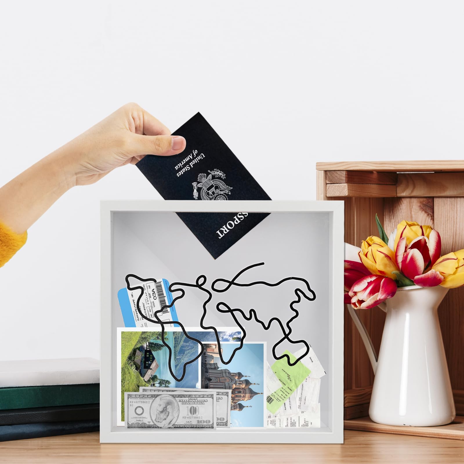Boîte d'archive Adventure, Boîte de Voyage pour Souvenirs, Boîte mémoire de 28,9 cm pour Souvenirs, Boîtes à Souvenirs pour Souvenirs , Porte-Billet avec Carte du Monde pour Les Voyages au cinéma