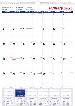 Brownline 2025 Monthly Wall Calendar, 12 Months, January to December, Twin-Wire Binding, 12" x 17" C171102-25