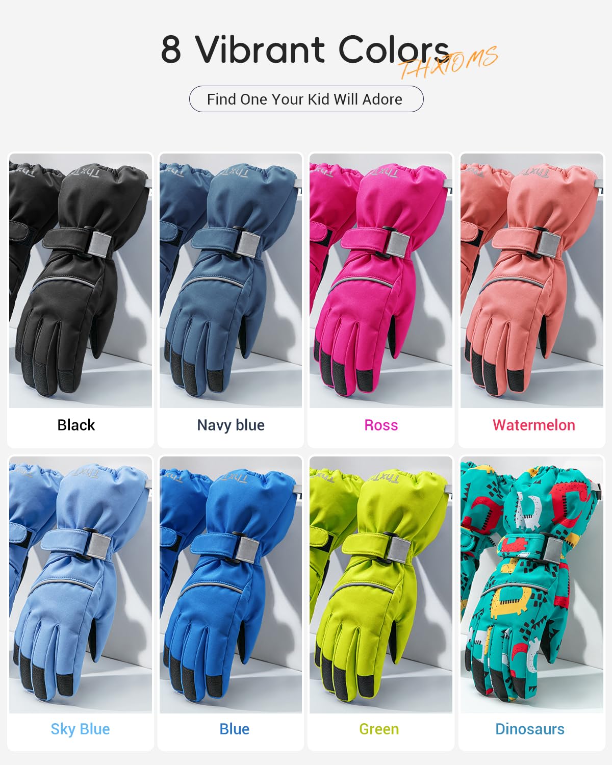 ThxToms Enfants Gants de Ski Hiver | Coupe-Vent, imperméables et Chauds | Gants résistants au Froid épaissis en Tissu Oxford -15℃ | Vélos de Sport d'extérieur | Garçons et Filles de 4 à 13 Ans