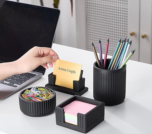 Miniatura 3 de Soporte estético para bolígrafo negro carbón para escritorio, soporte moderno y resistente para lápices negro para escritorio, organizador de vasos