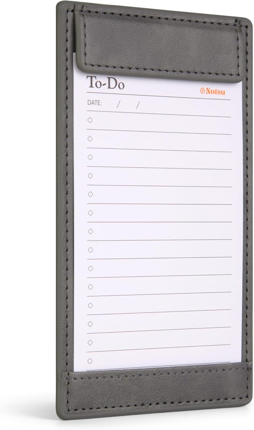Notsu Note Card Holder | Minimalist 3x5 Inch Index Card Holder Handheld Case in Premium Gray Vegan Leather with 25 To Do List Notecards