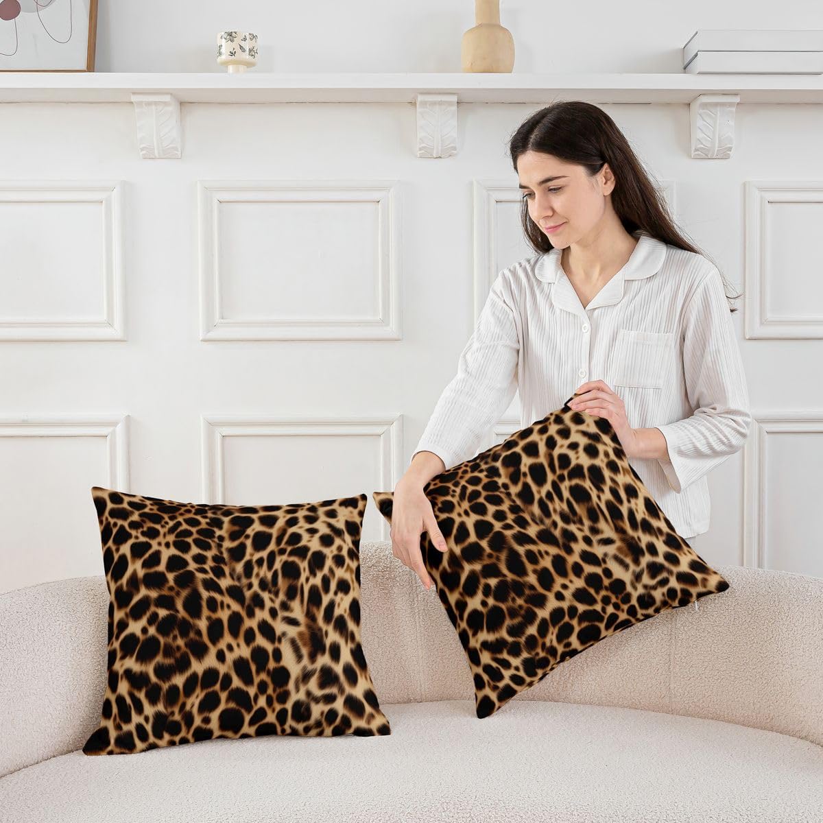 Feelyou Leopard Pillow Covers 18x18 Set of 2 Cheetah Print Decorative Throw Pillow Covers Cases Home Decor Animal Safari Cushion Case for Couch Sofa Outdoor