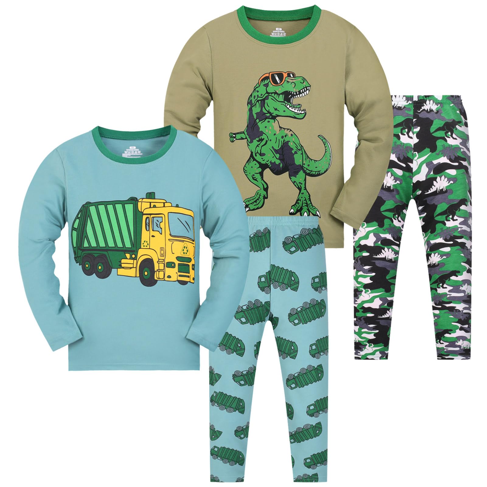 Feidoog Boys Cotton Pajamas Kids 4-Piece Long Sleeve Pjs Sleepwear Sets