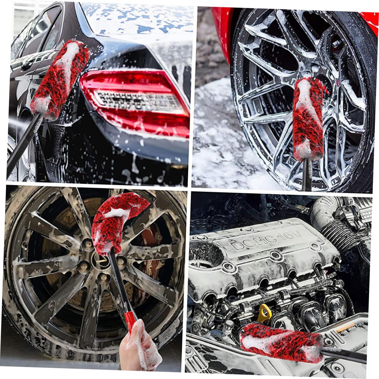 UKCOCO Set di 3 Spazzole per Cerchi e Pneumatici Auto in Fibra Pom | Set da 3 Pezzi, Setole Dense e Leggere, Facile da Riporre, per Pneumatici e Manutenzione Quotidiana