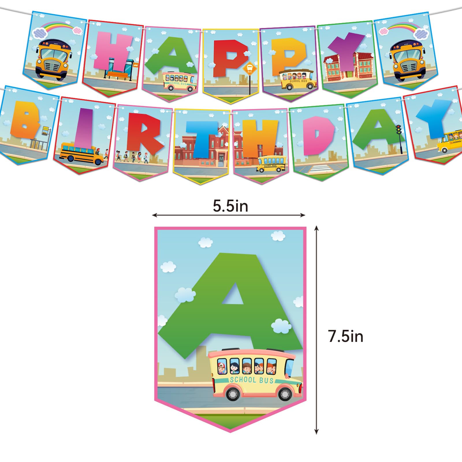Schulbus Geburtstagsdeko-Set – Inkl. Banner, Kuchen-Topper, Cupcake-Deko & Luftballons