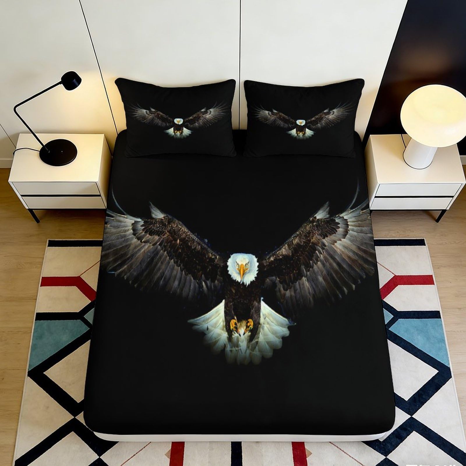 3D Printed Eagle Fitted Sheet Microfiber Deep Pocket All-Around Bedding Eagle Mattress Fitted Cover for Adults Teens 200x200x25cm