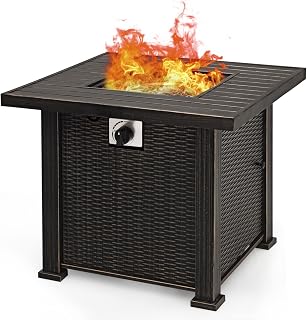 DORTALA Propane Fire Pit Table, 50000 BTU Outdoor Gas Fire Pit Square Metal Table with Lid, Waterproof Cover and Lava Rocks for Patio, Balcony, Garden, Poolside