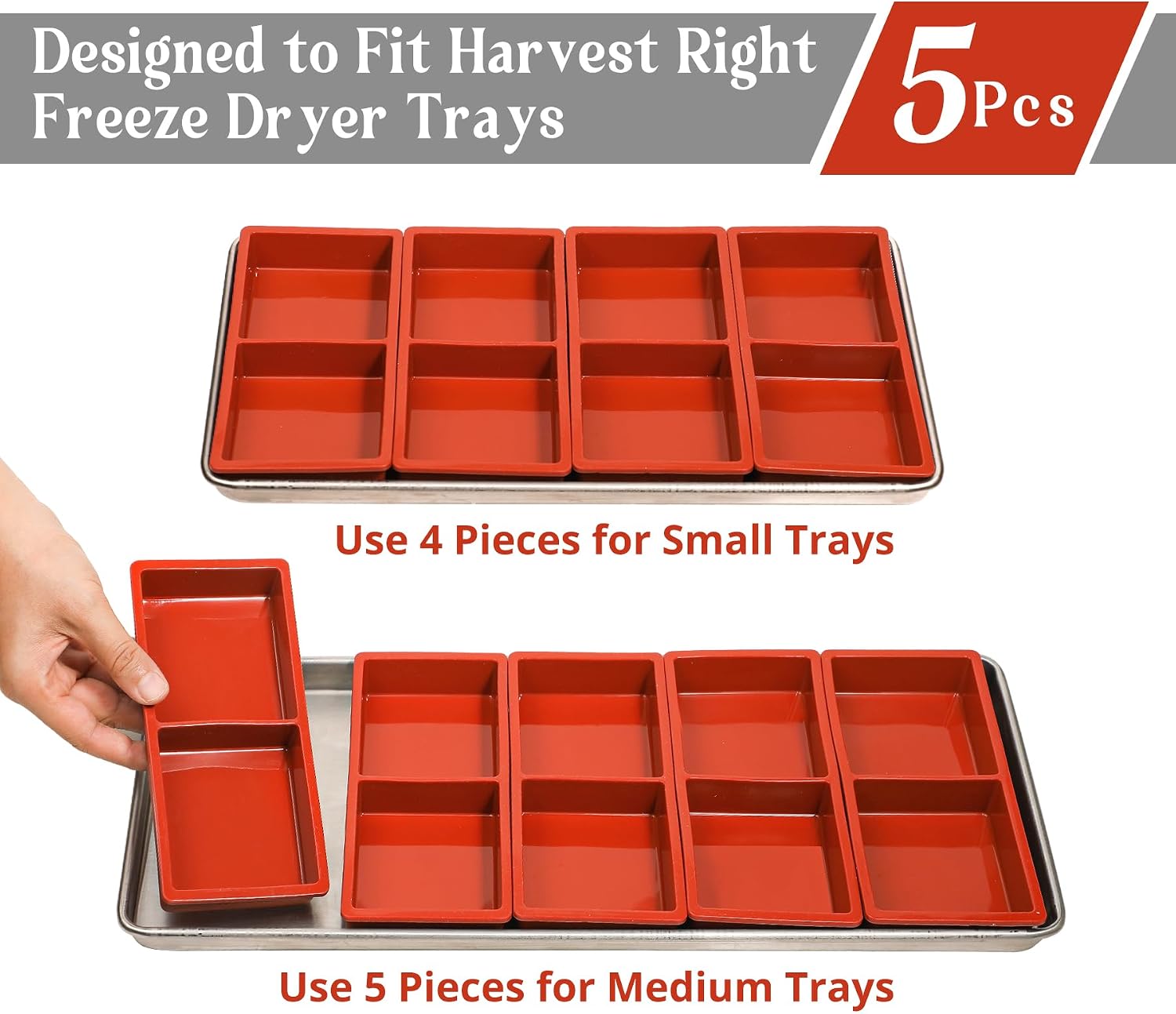 Webake Silicone Tray Dividers for Harvest Right Freeze Dryer Set of 5, Fit Medium and Small Trays, Silicone Molds for Harvest Right Freeze Dryer Accessories image 2