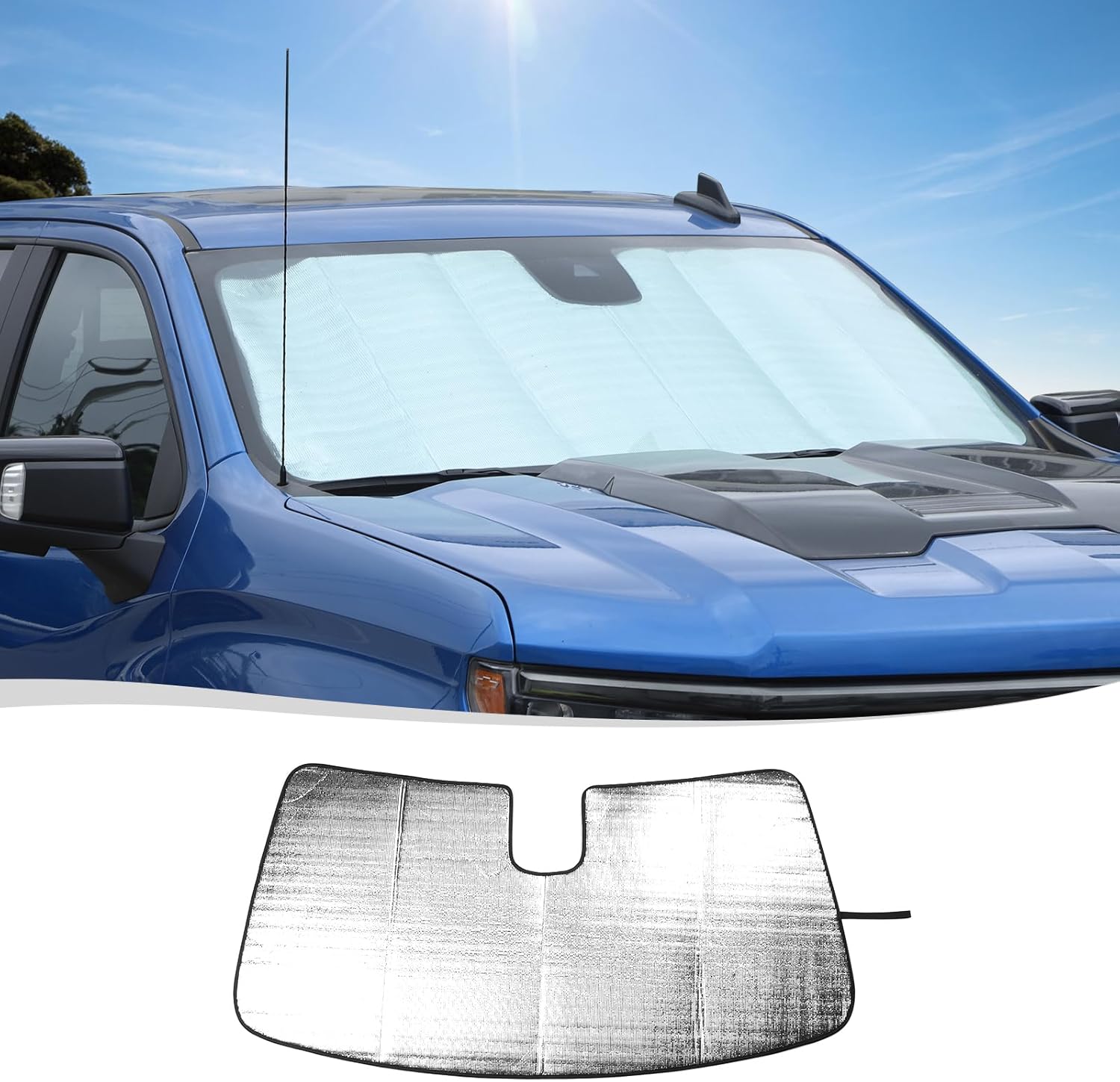 Voodonala Parasol para parabrisas delantero Chevy Silverado 2019-2024, parasol plegable para ventana de camión, visera solar compatible con