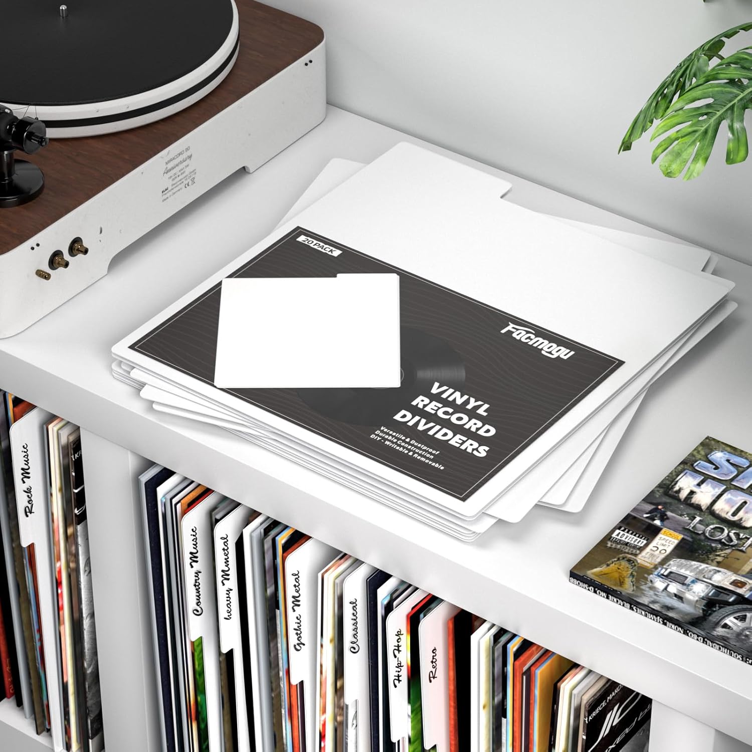 Facmogu 20PCS Vinyl Record Dividers, Reusable & Writable Vinyl Album Separators, 12" Plastic Record Storage Dividers for LP Album Organizer, Blank 33 RPM Divider for Records Book Shelf Storage - White