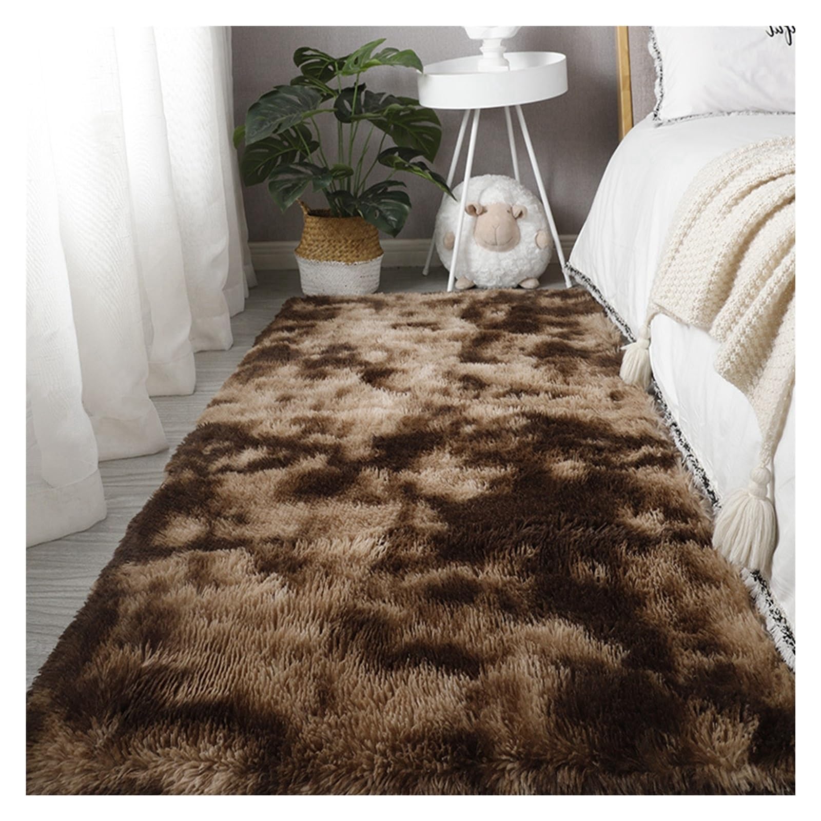 GOUSANG Floor Rugs 240 x 390 cm Shaggy Area Rugs Faux Fur Sheepskin for Sofa Home Room Hallway Kitchens, Brown — image 1