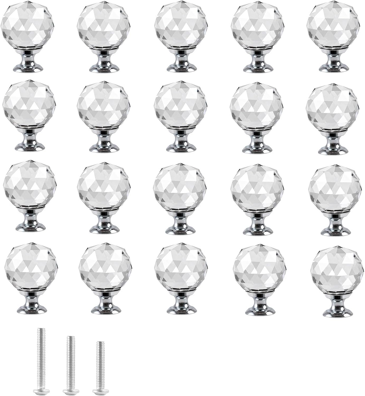 20x Clear Crystal Glass Door Knobs Round Diamond Wardrobe Doorknob Ball-Shape Drawer Wardrobe Pull Knob Diamond Shaped Handles for Cupboard Cabinet Dresser in Bathroom Kitchen Office ect